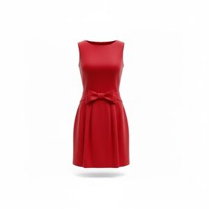 Elegant Red Crepe Sleeveless Dress with Bow